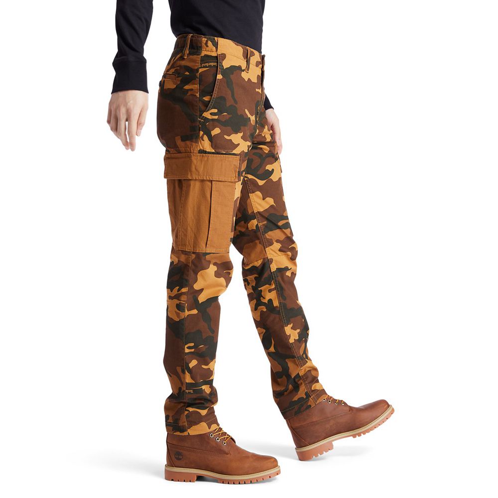 Timberland Παντελονια Ανδρικα Καφε - Lovell Lake Slim Tapered Camo Cargo - Greece 0436291-LQ